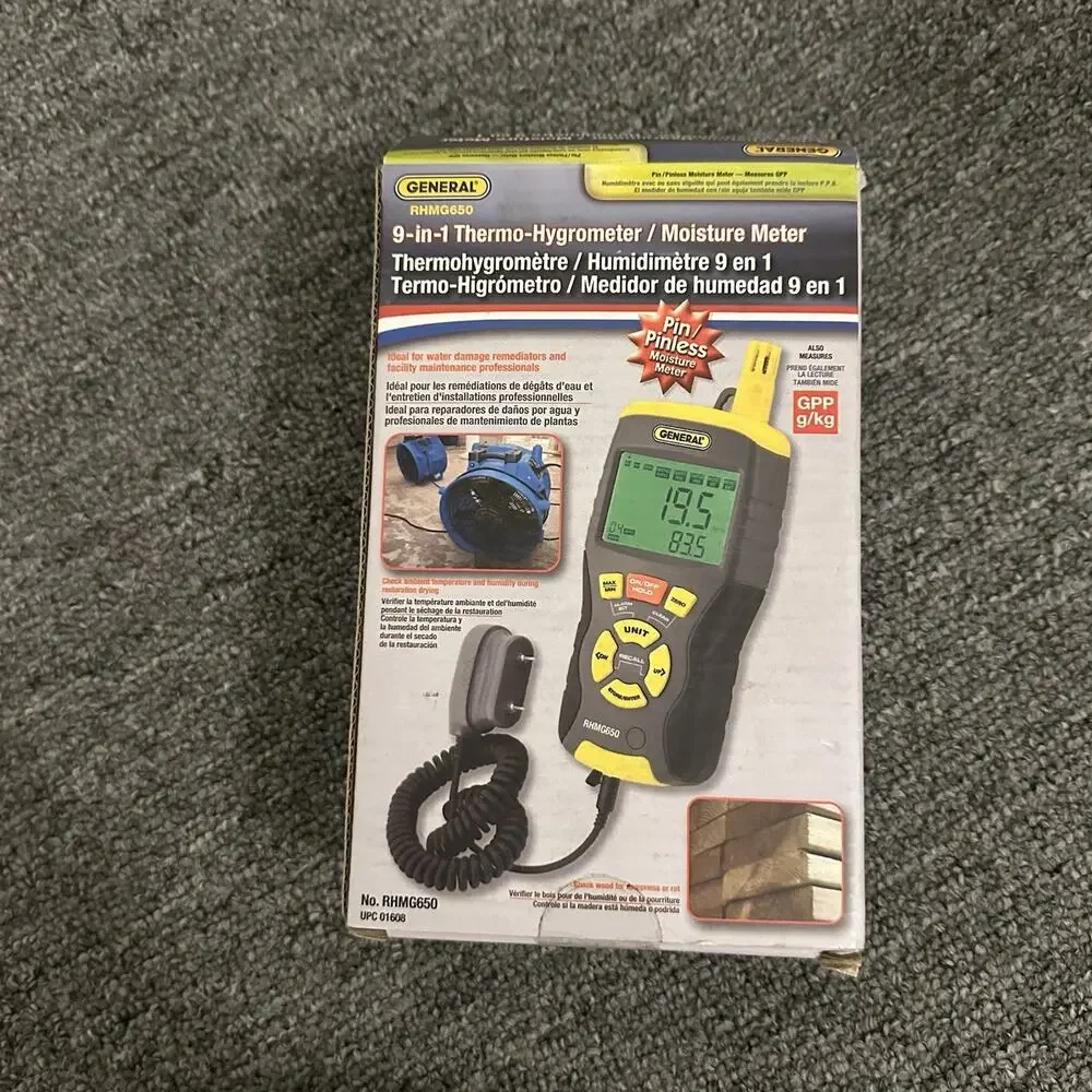 General Tools RHMG650 9-In-1 Thermo-Hygrometer with Pin/Pinless Moisture Meter